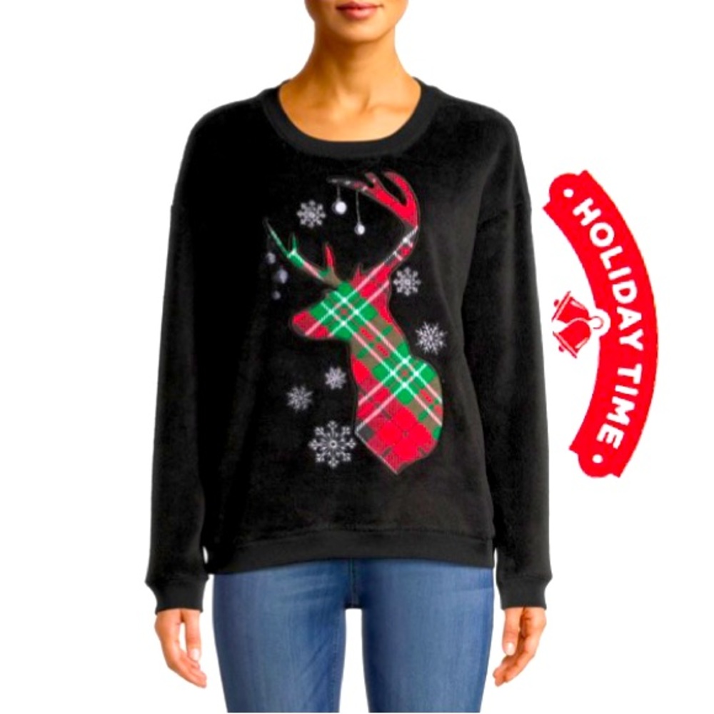 HOLIDAY TIME Christmas Reindeer PlushCrewneck Sweatshirt Sz XL 15-17